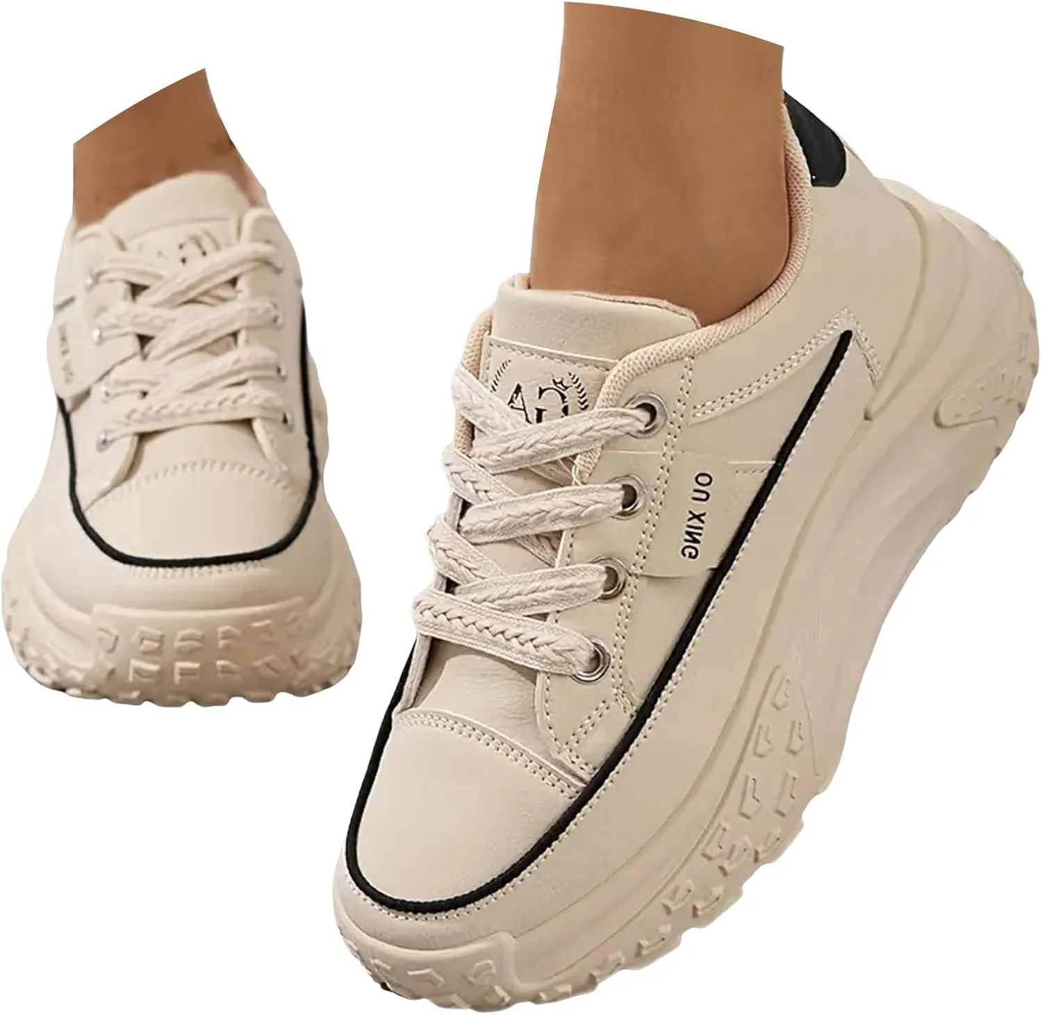 Women's Heightening Chunky Platform Fashion Sneakers Leather Round Toe Lace Up Comfortable Soft Bottom Walking Shoes Breathable Non-Slip Casual Sport Shoes Causal Walking Dad Shoes