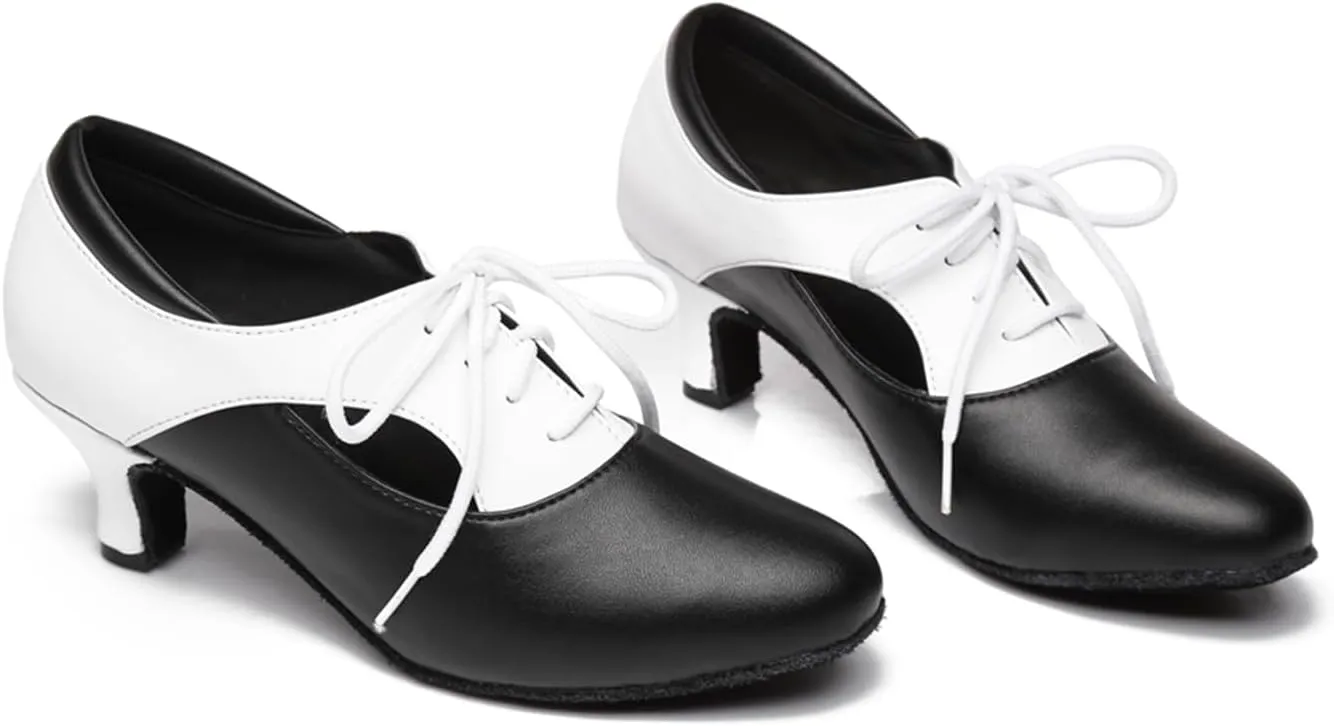 Women's Lace-up Closed Toe Leather Ballroom Tango Party Wedding Practice Performence Dance Shoes
