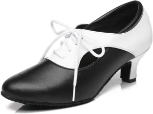Women's Lace-up Closed Toe Leather Ballroom Tango Party Wedding Practice Performence Dance Shoes