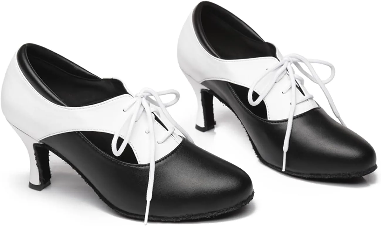 Women's Lace-up Closed Toe Leather Ballroom Tango Party Wedding Practice Performence Dance Shoes