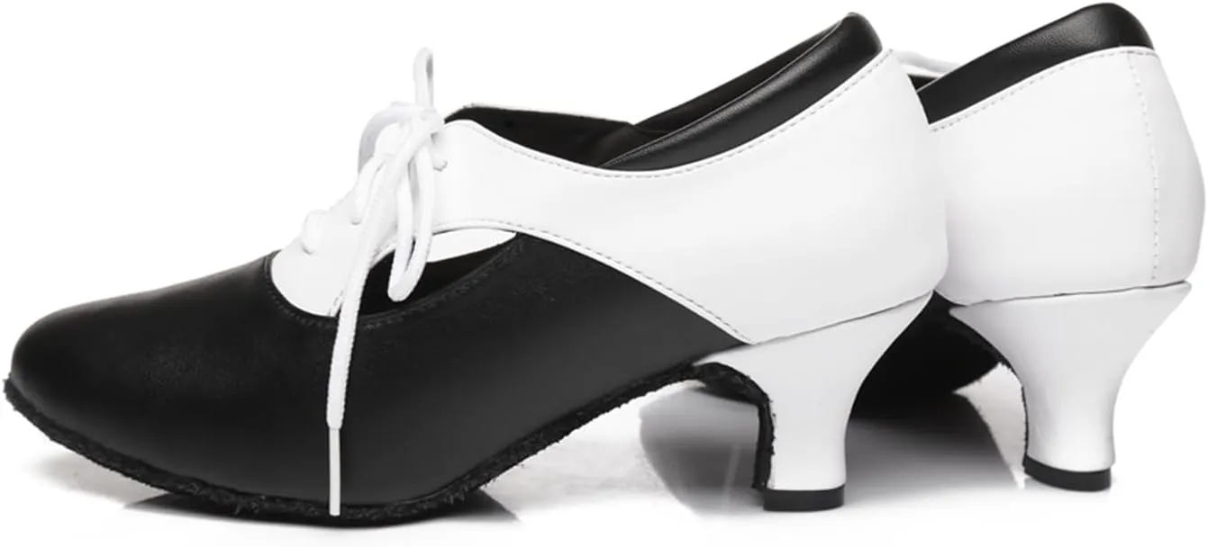 Women's Lace-up Closed Toe Leather Ballroom Tango Party Wedding Practice Performence Dance Shoes