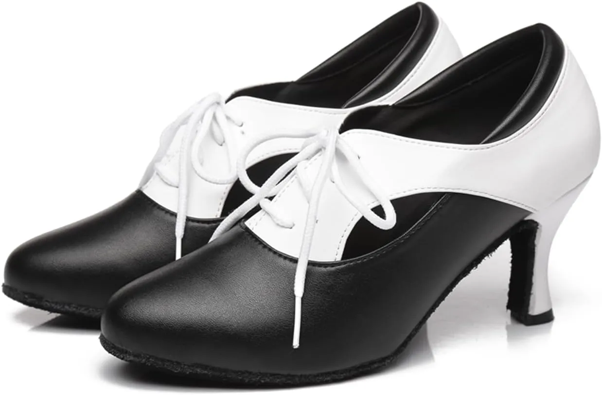 Women's Lace-up Closed Toe Leather Ballroom Tango Party Wedding Practice Performence Dance Shoes