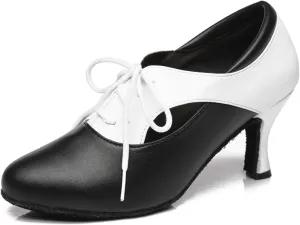 Women's Lace-up Closed Toe Leather Ballroom Tango Party Wedding Practice Performence Dance Shoes