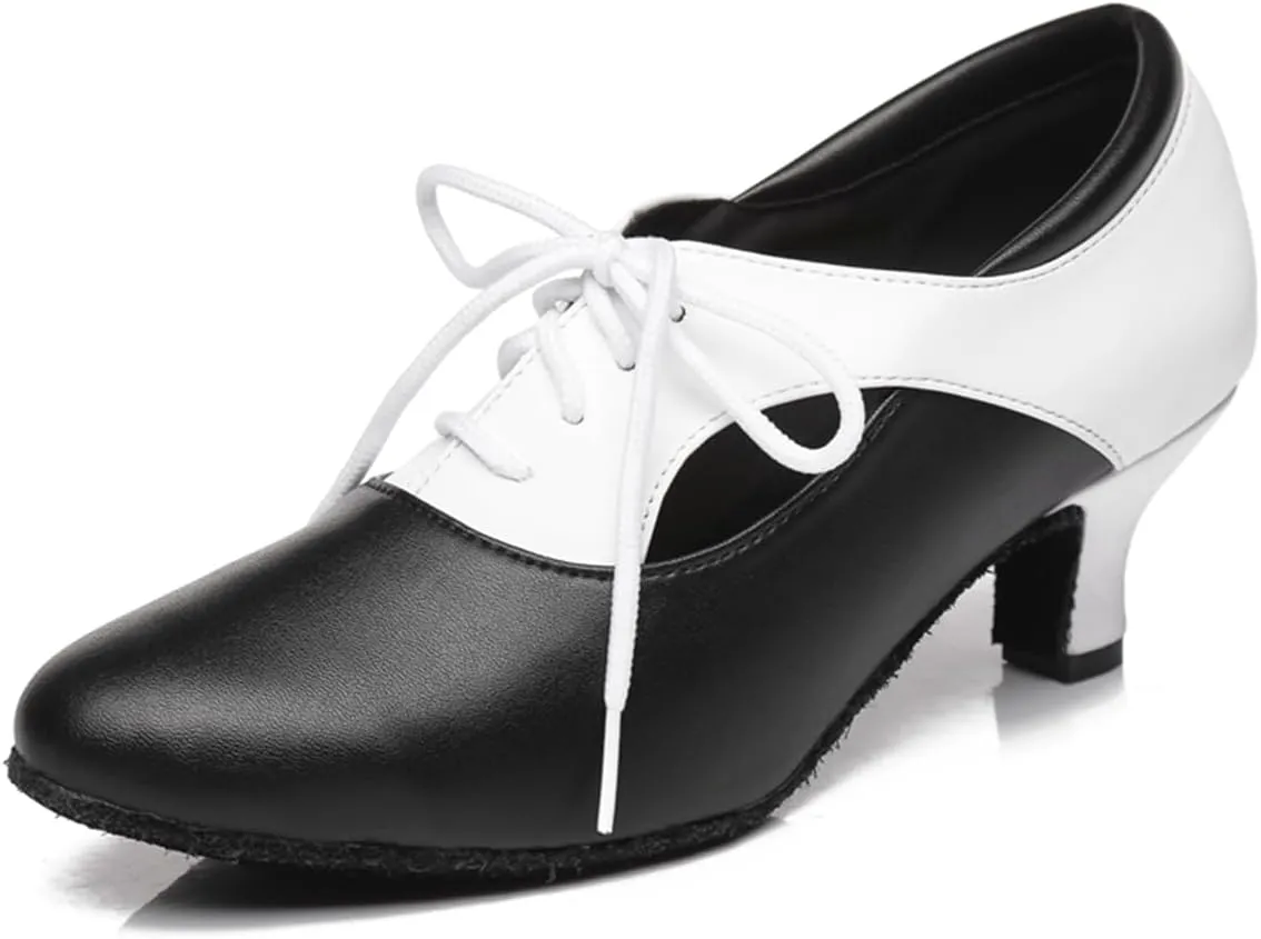 Women's Lace-up Closed Toe Leather Ballroom Tango Party Wedding Practice Performence Dance Shoes