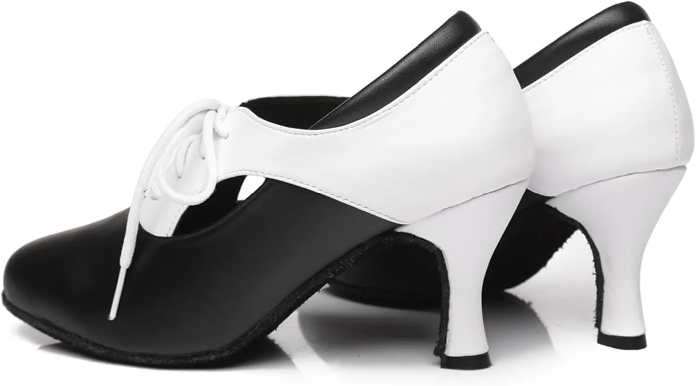 Women's Lace-up Closed Toe Leather Ballroom Tango Party Wedding Practice Performence Dance Shoes