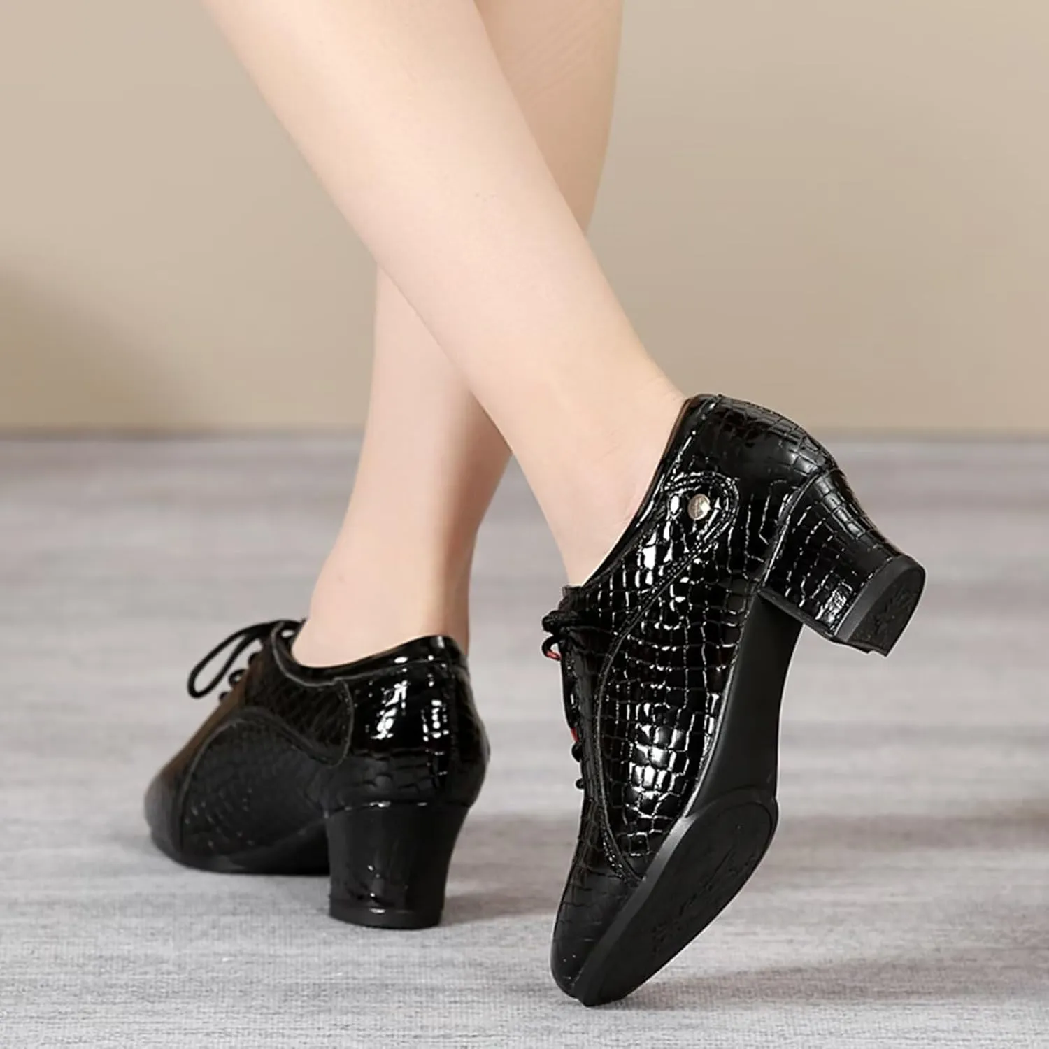 Women's Latin Dance Shoes 1.36" Ballroom Practice Shoes Lace-up Ballroom Modern Salsa Rhythm Teaching Practice