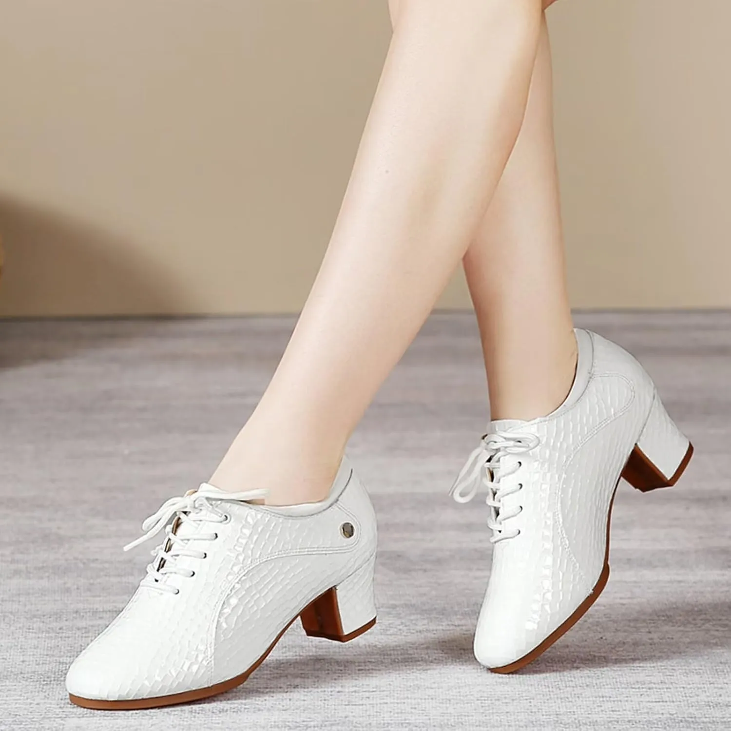 Women's Latin Dance Shoes 1.36" Ballroom Practice Shoes Lace-up Ballroom Modern Salsa Rhythm Teaching Practice