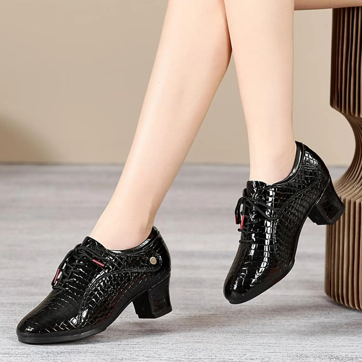 Women's Latin Dance Shoes 1.36" Ballroom Practice Shoes Lace-up Ballroom Modern Salsa Rhythm Teaching Practice