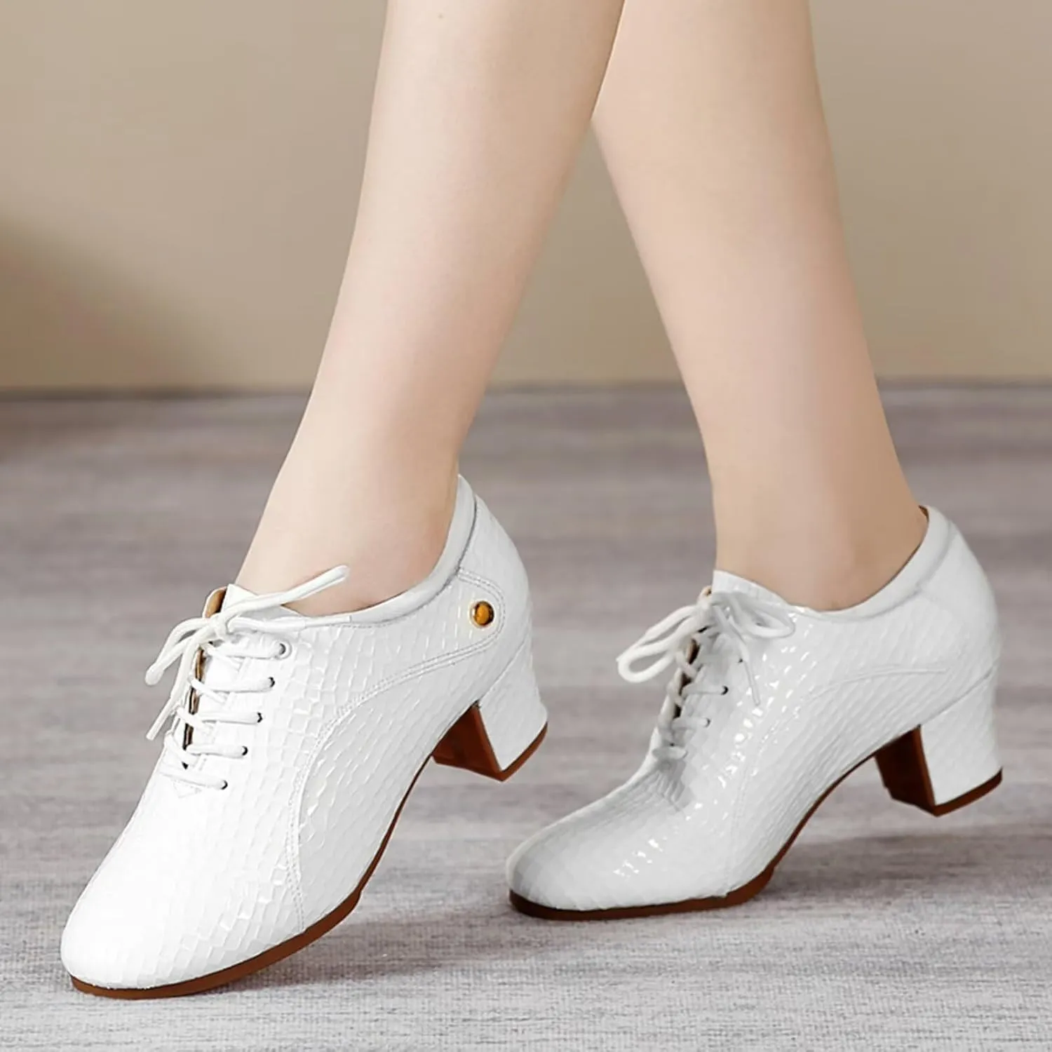 Women's Latin Dance Shoes 1.36" Ballroom Practice Shoes Lace-up Ballroom Modern Salsa Rhythm Teaching Practice