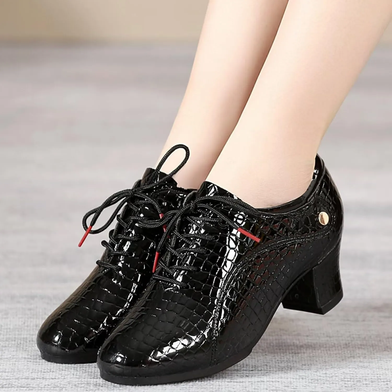Women's Latin Dance Shoes 1.36" Ballroom Practice Shoes Lace-up Ballroom Modern Salsa Rhythm Teaching Practice
