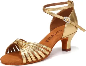 Women's Latin Dance Shoes Satin Open Toe Professional Practice Ballroom Salsa Dancing Shoes 5cm Heel