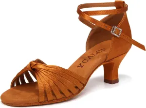 Women's Latin Dance Shoes Satin Open Toe Professional Practice Ballroom Salsa Dancing Shoes 5cm Heel