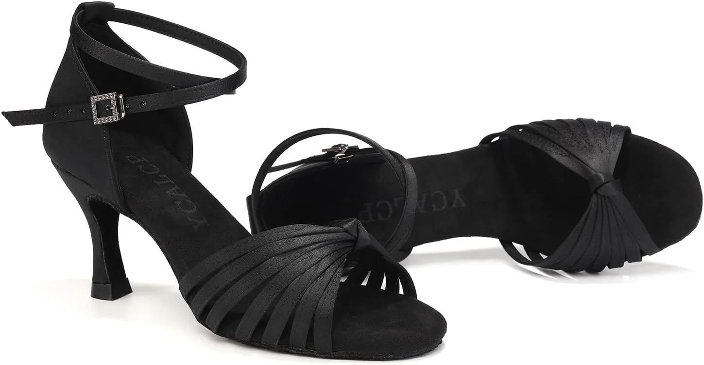 Women's Latin Dance Shoes Satin Professional Ballroom Salsa Dancing Shoes Open Toe Practice Performance Jazz Tap Dance Shoes