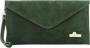Women's Leather Wristlets Clutch Bag in Envelope Shape - 100% Italian Leather with Long Shoulder Strap