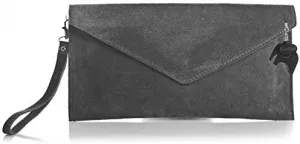 Women's Leather Wristlets Clutch Bag in Envelope Shape - 100% Italian Leather with Long Shoulder Strap