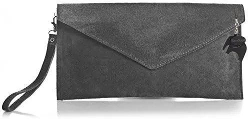 Women's Leather Wristlets Clutch Bag in Envelope Shape - 100% Italian Leather with Long Shoulder Strap