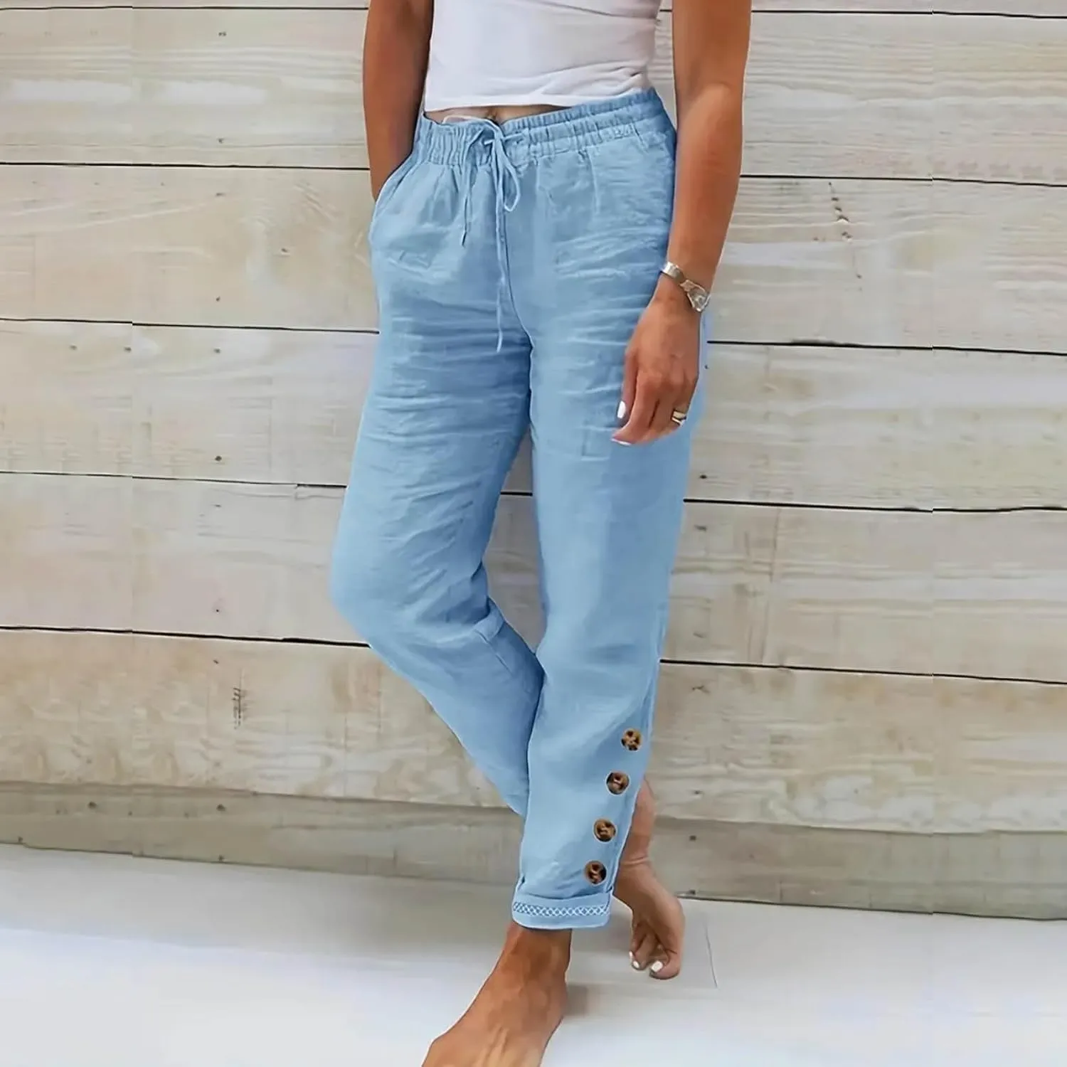 Women's Linen High Waisted Straight Pants with Pocket Long Pants Linen Pants for Women Green Pants Women Linen