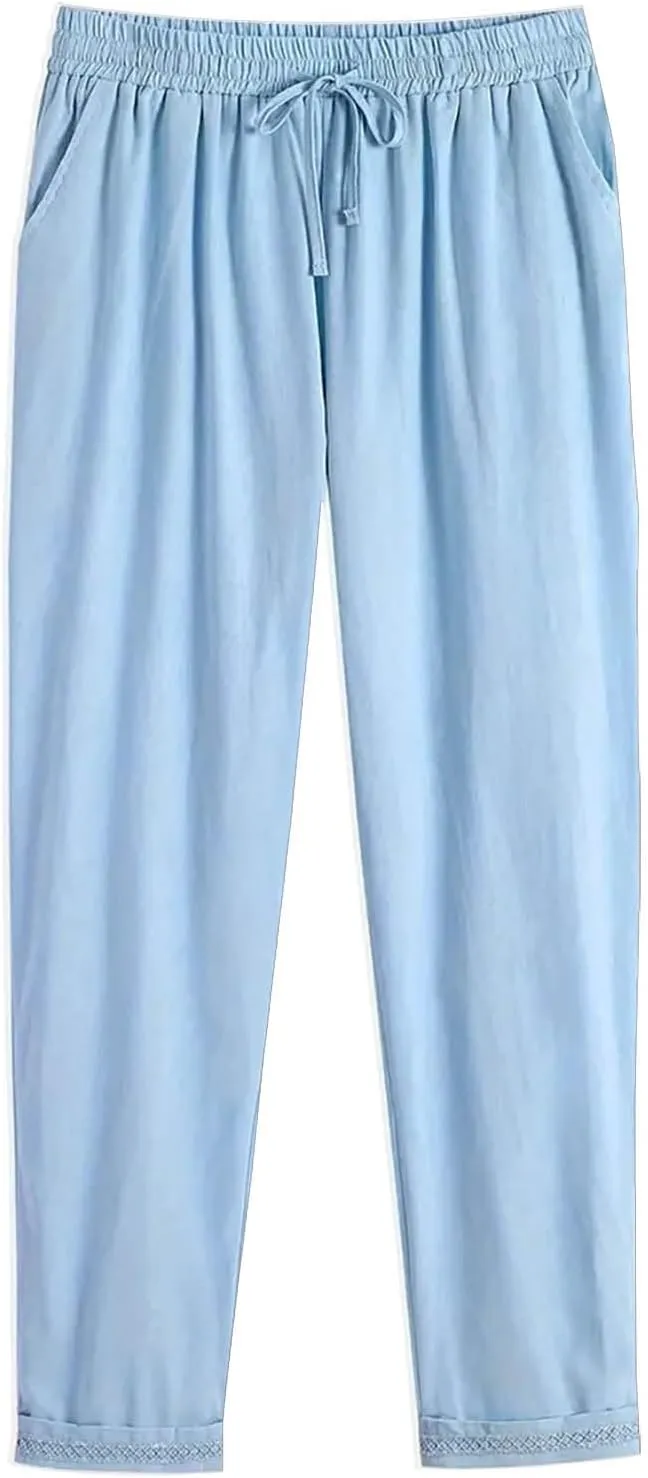 Women's Linen High Waisted Straight Pants with Pocket Long Pants Linen Pants for Women Green Pants Women Linen