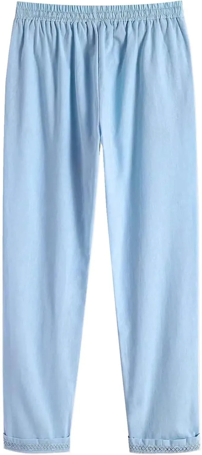 Women's Linen High Waisted Straight Pants with Pocket Long Pants Linen Pants for Women Green Pants Women Linen