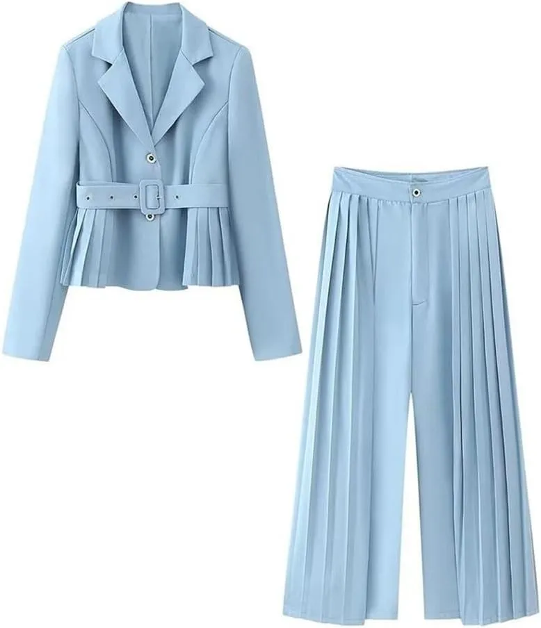 Women's Minimalist Belt Wrinkled High Waist High Waist Pants Set