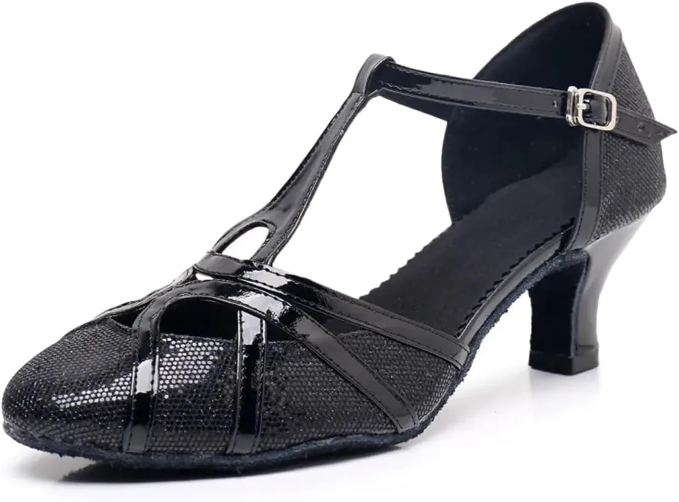 Women's Modern Heels Shoes Salsa Tango Ballroom Latin Party Dance Shoes Sequin Hollow Wedding High Heel(Black5.5cm,41)