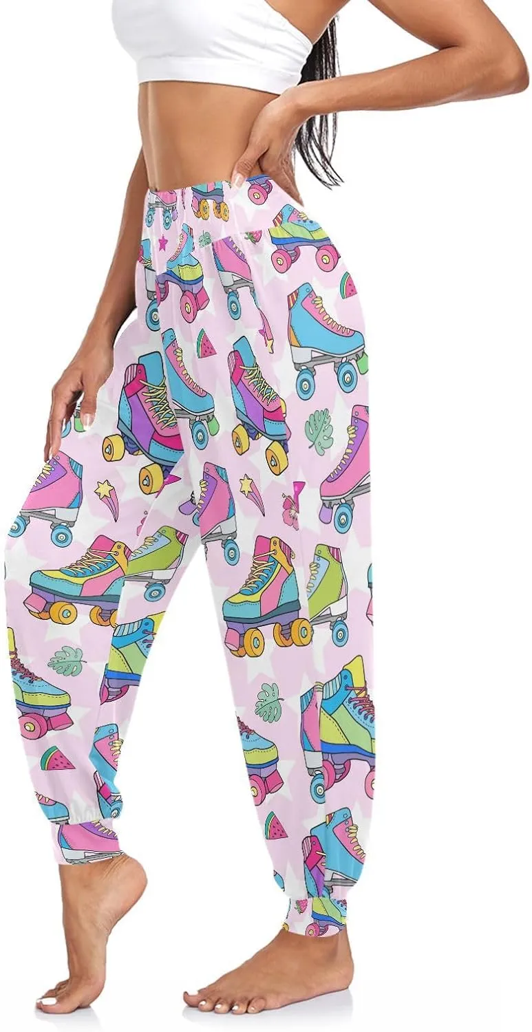 Women's Pajama Pants Roller Derby Skates Lovely Women Harem Pants Sweatpants Yoga Pants Athletic Lounge Pants S