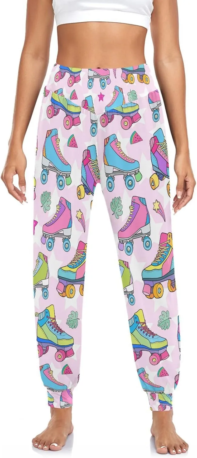 Women's Pajama Pants Roller Derby Skates Lovely Women Harem Pants Sweatpants Yoga Pants Athletic Lounge Pants S
