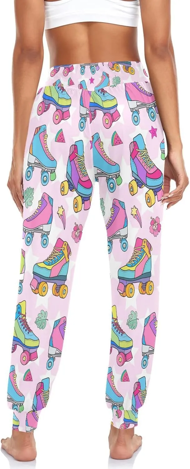 Women's Pajama Pants Roller Derby Skates Lovely Women Harem Pants Sweatpants Yoga Pants Athletic Lounge Pants S