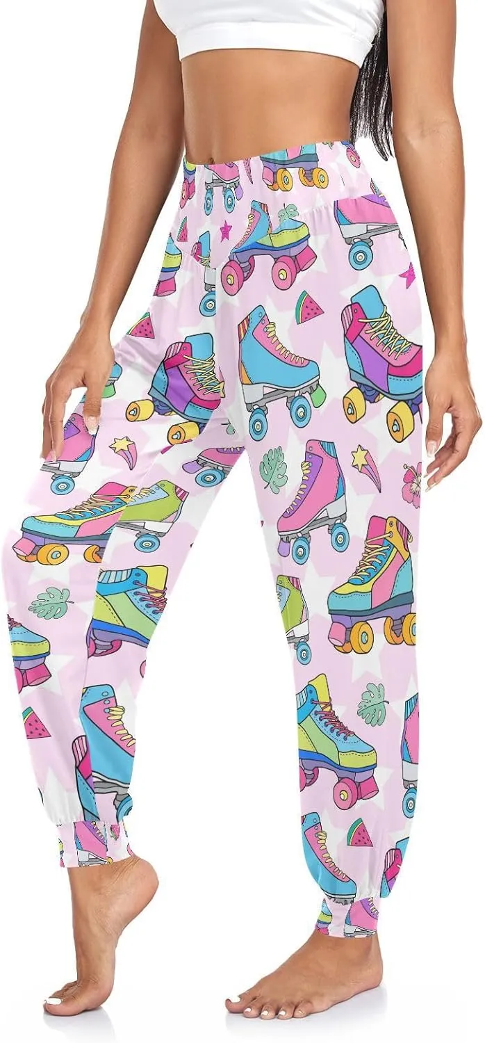 Women's Pajama Pants Roller Derby Skates Lovely Women Harem Pants Sweatpants Yoga Pants Athletic Lounge Pants S