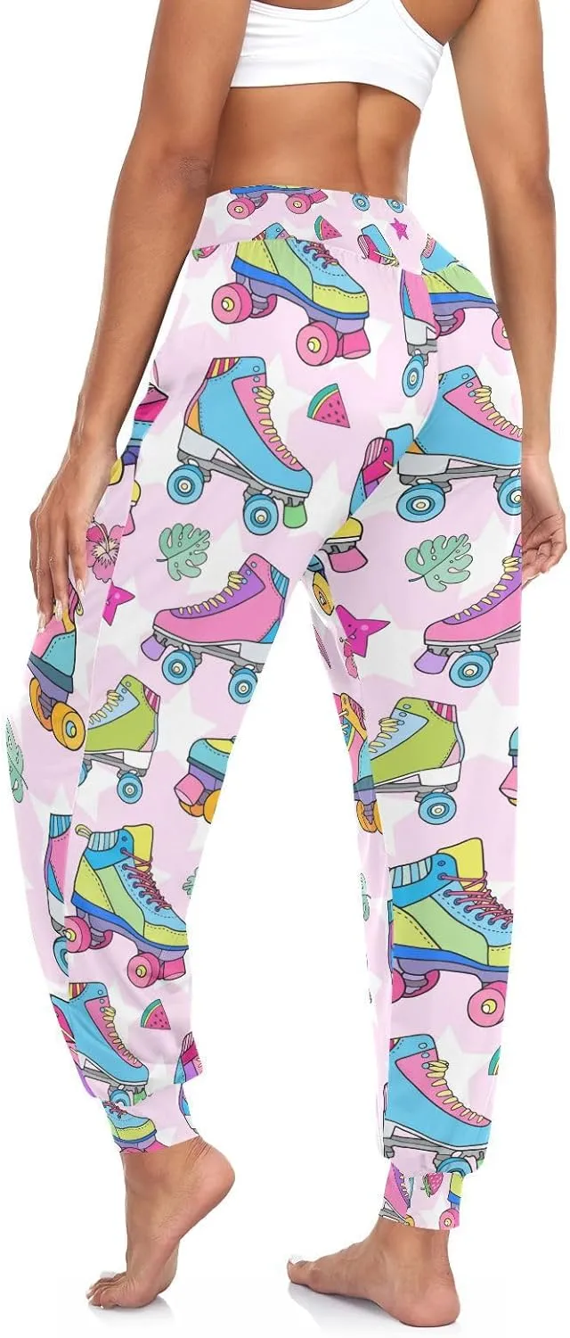 Women's Pajama Pants Roller Derby Skates Lovely Women Harem Pants Sweatpants Yoga Pants Athletic Lounge Pants S