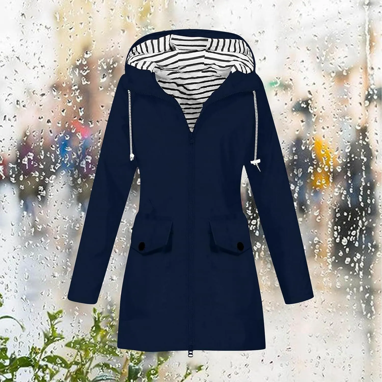 Womens Rain Jacket Waterproof with Hood, Rain Coats for Women Outdoor Lightweight Jackets Fall Athletic Windbreaker