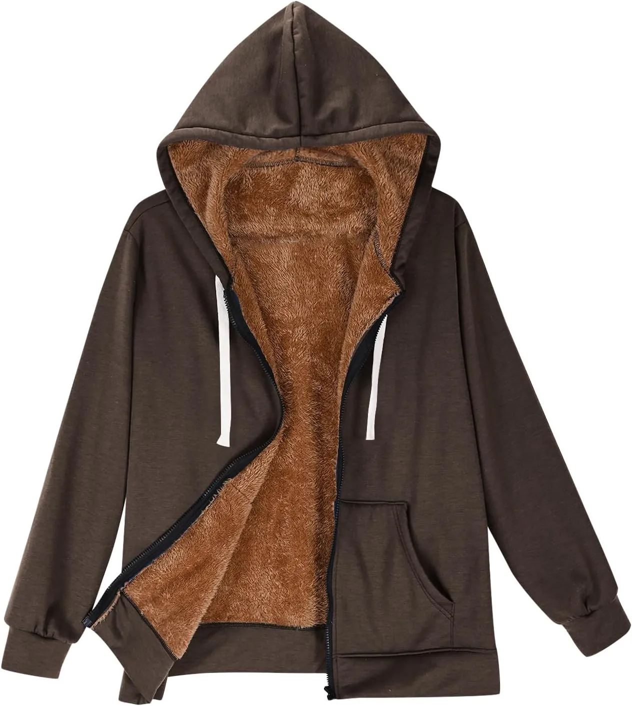 Womens Sherpa Lined Hoodie Soft Fleece Lined Zip Up Jacket Thick Warm Hooded Sweatshirt Fall Outfits Winter Clothes