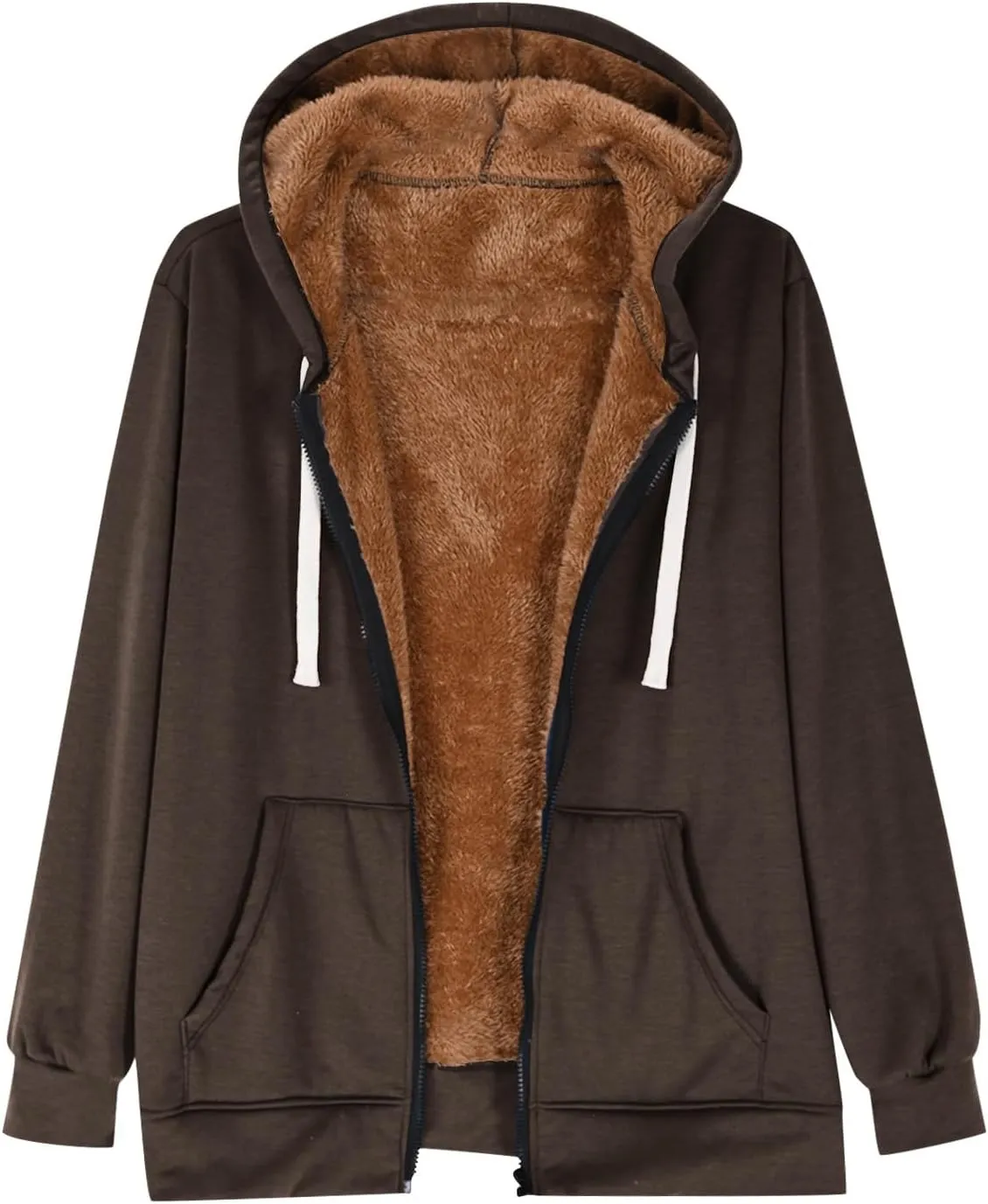 Womens Sherpa Lined Hoodie Soft Fleece Lined Zip Up Jacket Thick Warm Hooded Sweatshirt Fall Outfits Winter Clothes