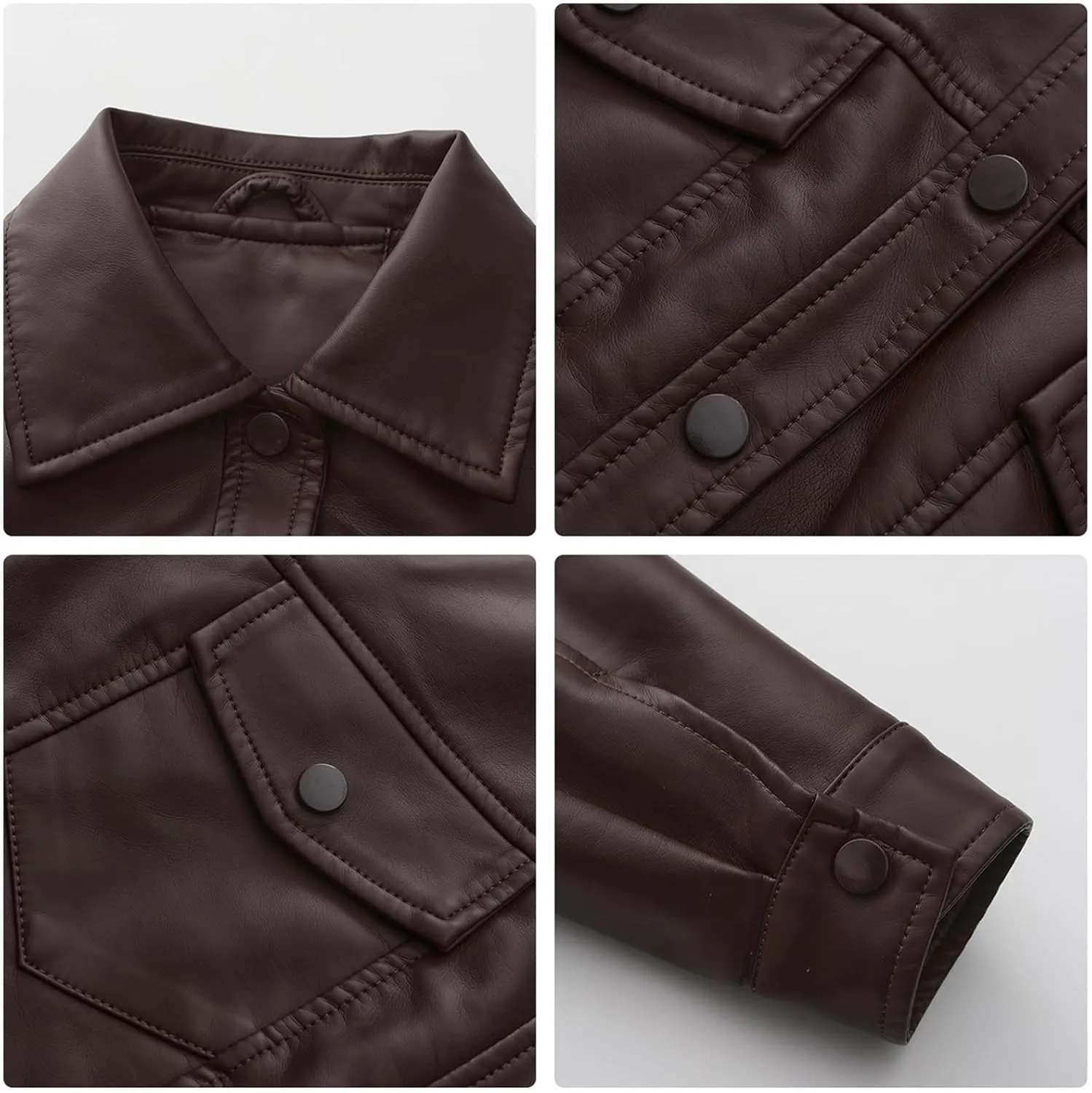 Women's Solid Color Casual Long Sleeved Single Breasted Short Lapel Leather Jacket Jacket Jacket Womens Vest Coat
