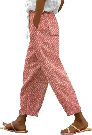 Women's Summer Casual Linen Pants Linen Elastic Seven Pants Beach Casual Pants Linen Petite Linen Pants for Women