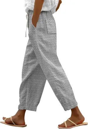 Women's Summer Casual Linen Pants Linen Elastic Seven Pants Beach Casual Pants Linen Petite Linen Pants for Women