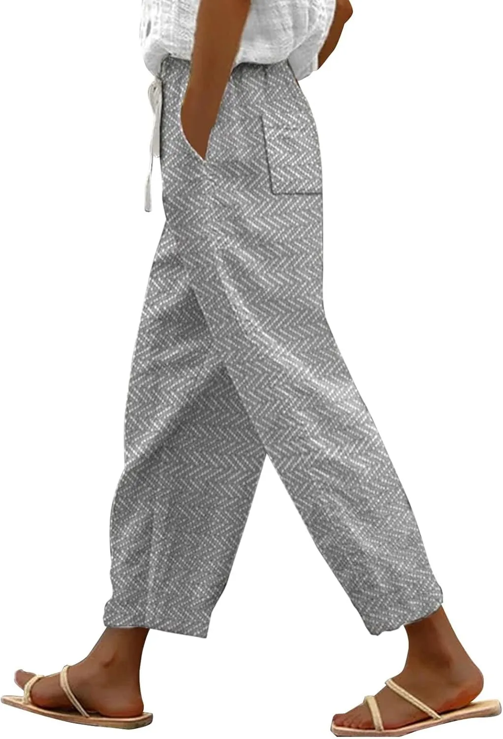 Women's Summer Casual Linen Pants Linen Elastic Seven Pants Beach Casual Pants Linen Petite Linen Pants for Women