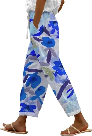 Women's Summer Casual Linen Pants Linen Elastic Seven Pants Beach Casual Pants Linen Petite Linen Pants for Women