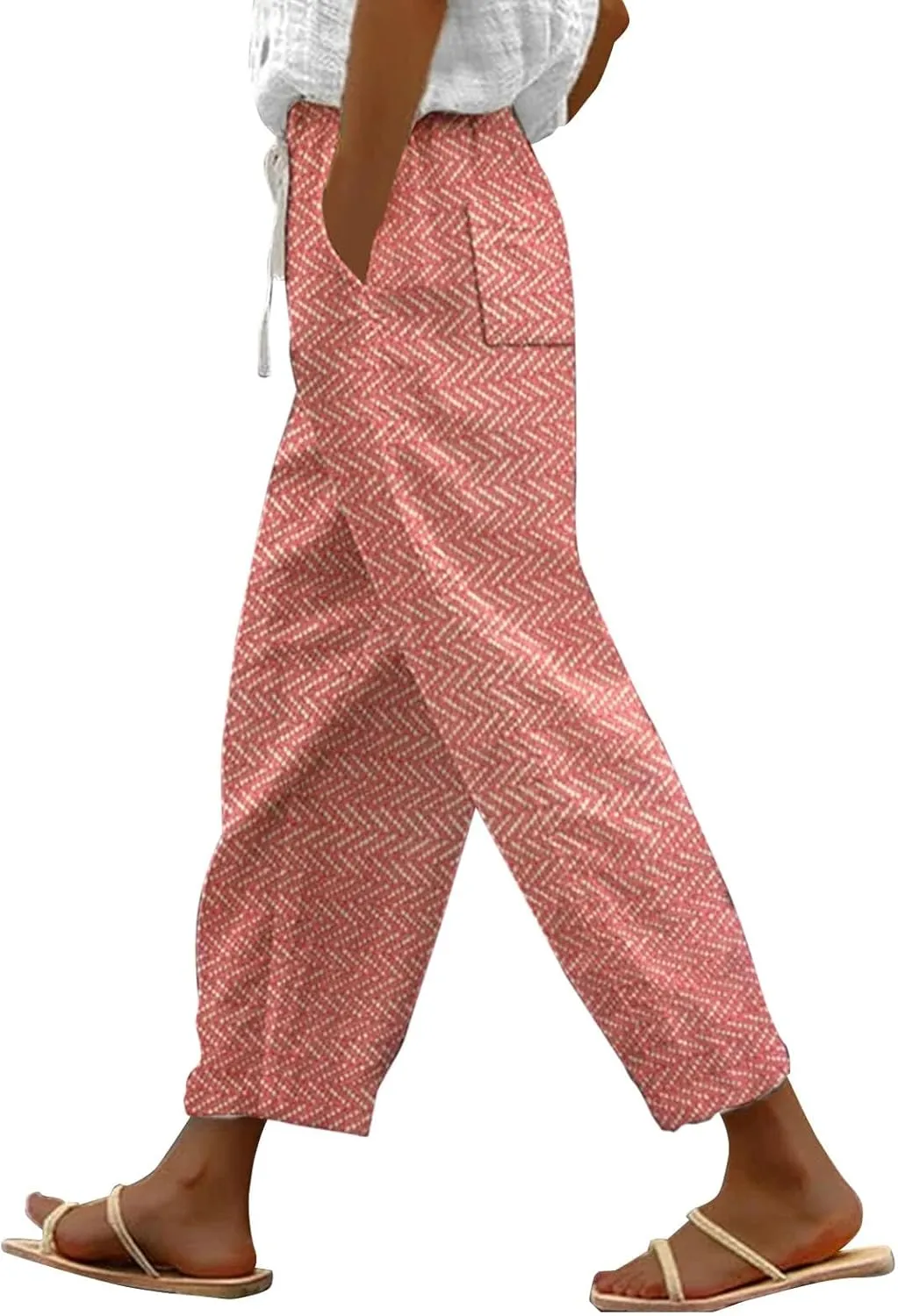 Women's Summer Casual Linen Pants Linen Elastic Seven Pants Beach Casual Pants Linen Petite Linen Pants for Women