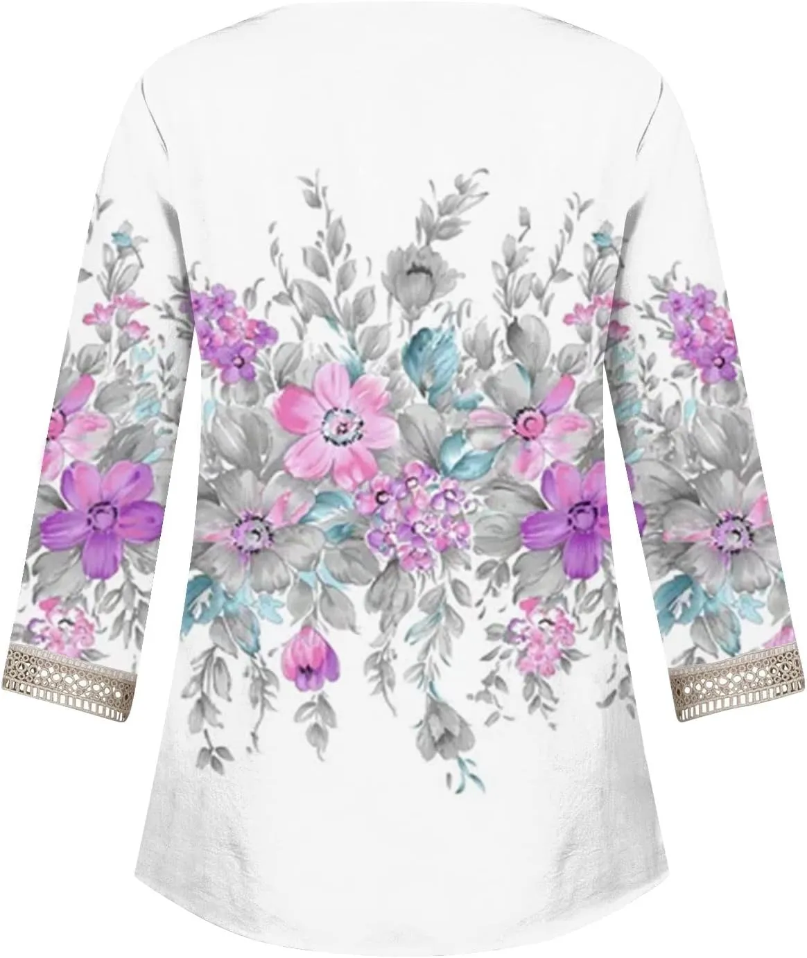 Womens Tops Casual 3/4 Sleeve Summer Tops for Women Lace Trim V Neck Shirts Summer Blouses Floral Print Clothing