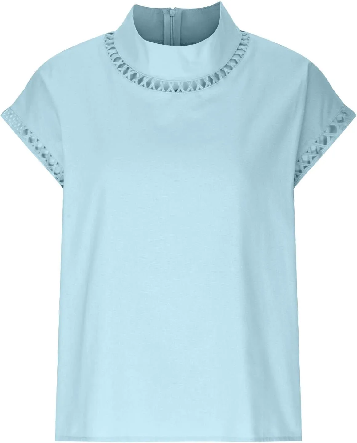 Womens Tshirts Cotton Linen High Neck Cap Sleeve Shirt Summer Fashion Casual Cotton Linen Blouses Trendy Tops