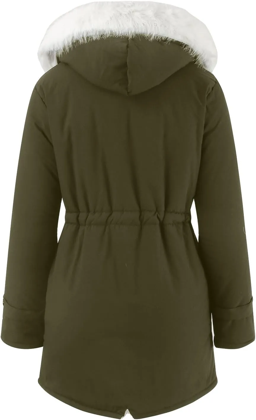 Women's Warm Winter Puffer Coats Thicken Fleece Lined Down Jackets Faux Fur Hooded Snow Parkas Overcoats with Pockets