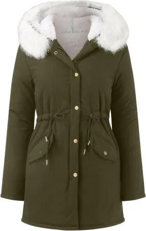 Women's Warm Winter Puffer Coats Thicken Fleece Lined Down Jackets Faux Fur Hooded Snow Parkas Overcoats with Pockets