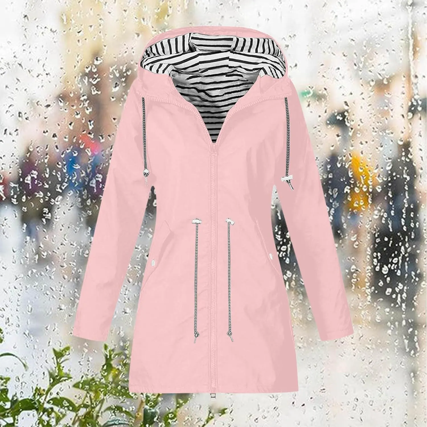 Womens Waterproof Rain Jacket with Hood Lightweight Rain Coats Outdoor Windbreaker Jackets Zip Up Windproof Coats