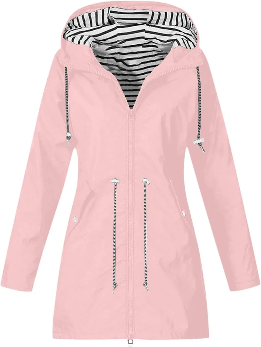 Womens Waterproof Rain Jacket with Hood Lightweight Rain Coats Outdoor Windbreaker Jackets Zip Up Windproof Coats