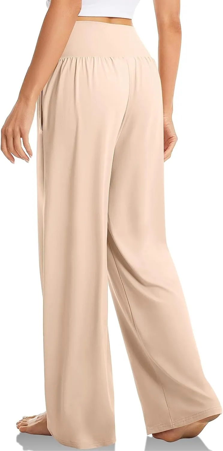 Womens Yoga Pants Wide Leg Crossover High Waisted Pants Stretch Active Pants Lightweight Soft Workout Pants w/Pockets