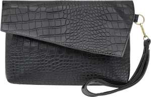 Wristlets Clutch, PU Leather Wristlet Clutch for Women, Stylish Wristlet Evening Purse with Zipper (Black)