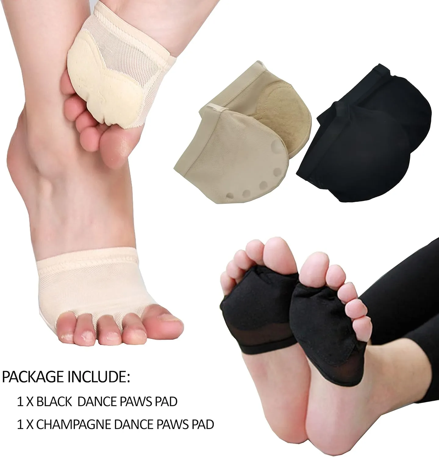 Wuchieal 2 Pairs Half Sole Dance Shoes Ballet Lyrical Dance Paws Pad Foot Thongs Shoes Socks