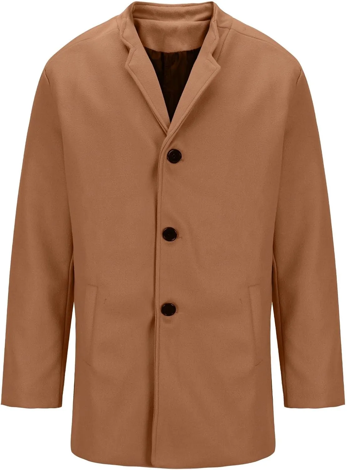 Xiaojmake Men All Weather Top Wool Blend Coat Single Breasted Pea Coat Winter Warm Overcoat Stand Collar Slim Fit Trench Coat
