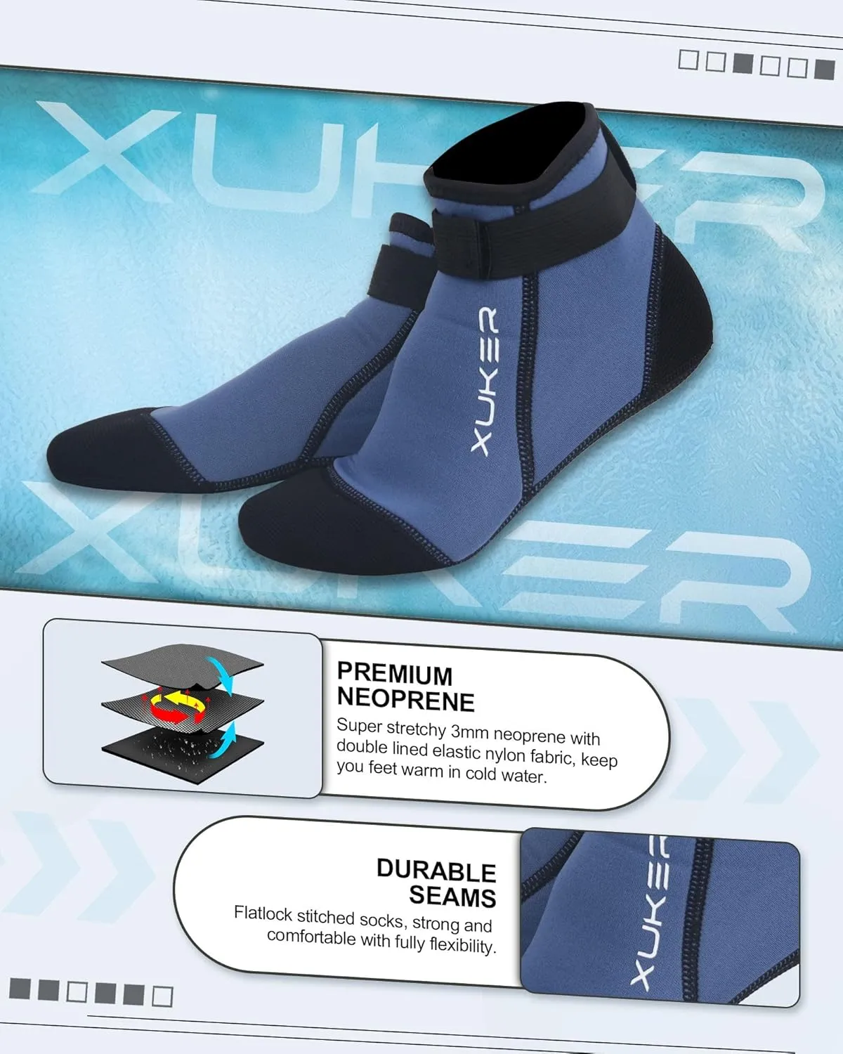 XUKER Neoprene Socks, 3mm Beach Volleyball Sand Soccer Wetsuit Socks Water Booties for Diving Snorkeling Kayaking Paddling